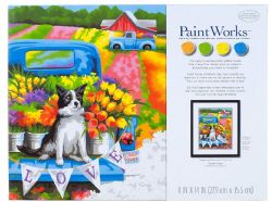 PEINTURE À NUMÉROS 14 X 11 - CHIEN POUVOIR DES FLEURS